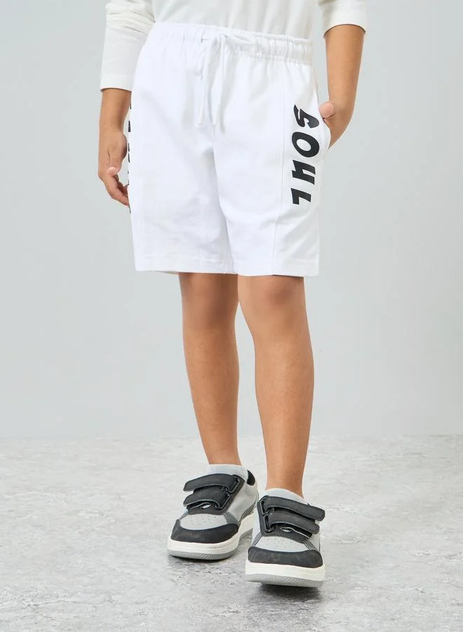 Styli Kids White Cotton Shorts with Print